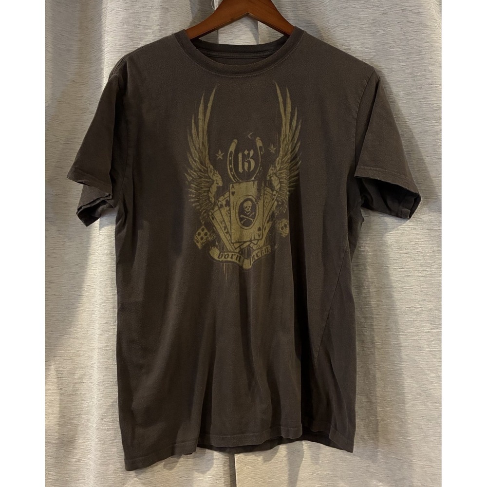 Stranded Mens Vintage Y2K Skull Wings T-Shirt Medium Brown Grunge Emo T-136